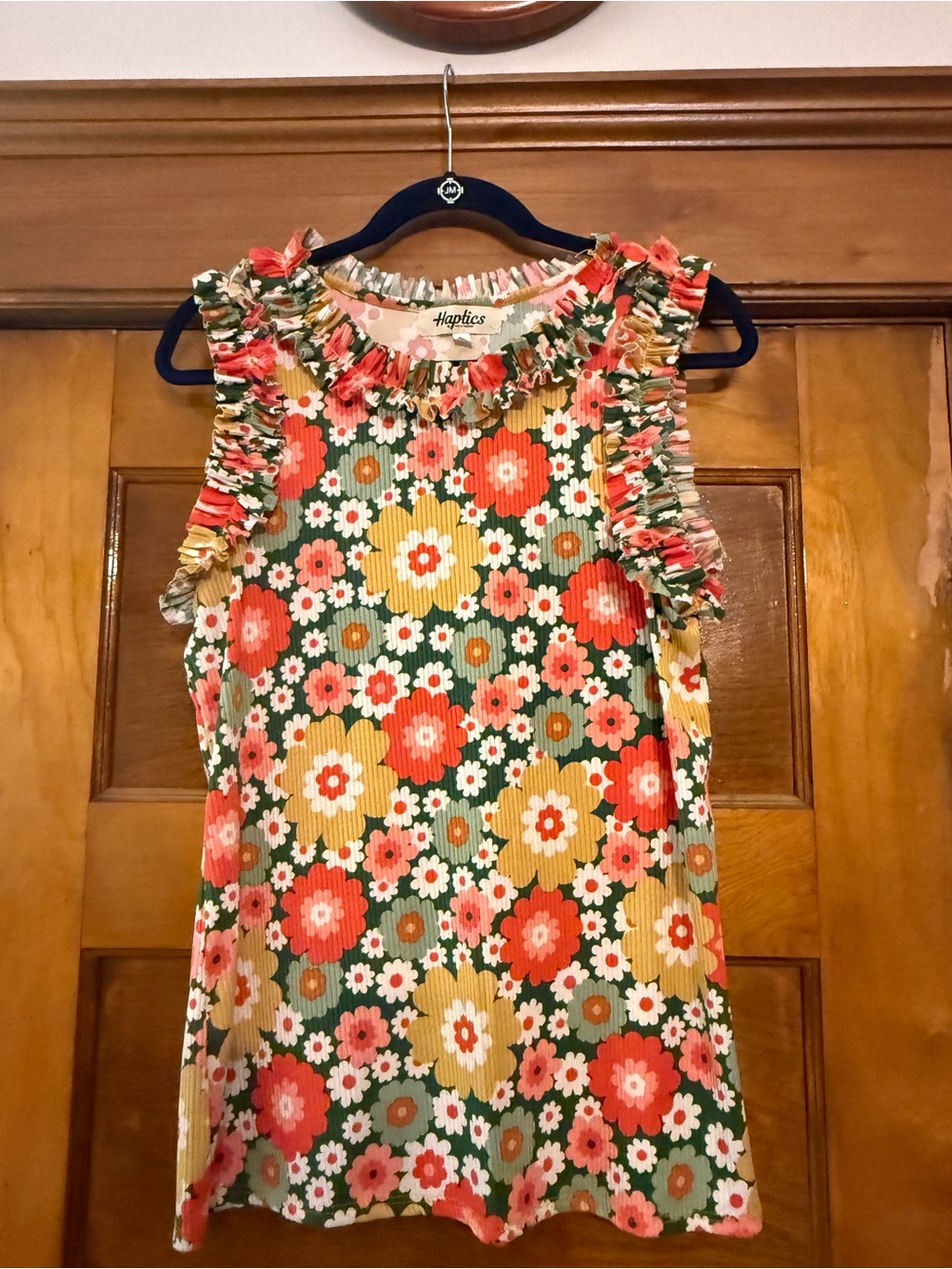 Haptics Floral Ruffle Sleeveless Tank Top - Green Multi